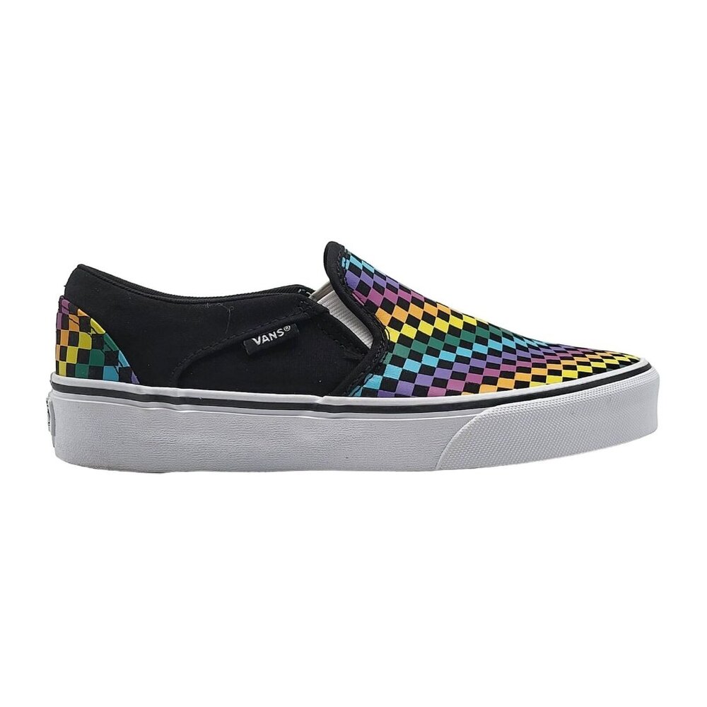 Vans Asher Sneakers Slip on Rainbow Mini Check Canvas‎ Skate 721356 Women Size 6